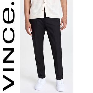 NWT Vince Men’s Black Tapered Cuffed Ankle Length Trousers Cotton Silk Linen 36